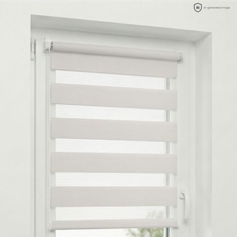 Estika - Store enrouleur jour nuit sans perçage - 100 x 150 cm - Gris clair - Protection solaire pour fenêtres intérieures - Double tissu semi-transparent - Fixation Klemmfix (1/5)