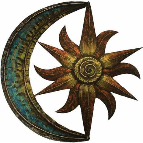 29 x 29 cm Décoration Murale Métal Soleil Lune, Décoration Murale Créative Suspendre pour Jardin, Art Mural Decor Vintage pour Salon Chambre