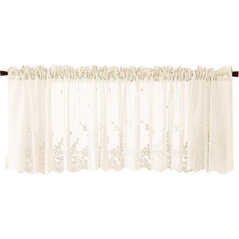 Rideau de cuisine/café, beige, 130 x 41 cm, à œillets, pour petite fenêtre (1/4)