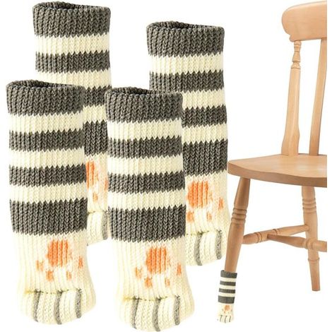 Protège-pieds de chaise - Protections pour meubles - Protections de sol - Motif pattes de chat mignon - Lot de 4 - Rayures marron (1/5)