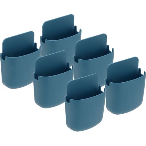 Ensemble de 6 supports muraux pour télécommandes et boîtes de rangement pour téléphones, idéal pour la maison, la table de chevet ou l'école (bleu). (1/5)