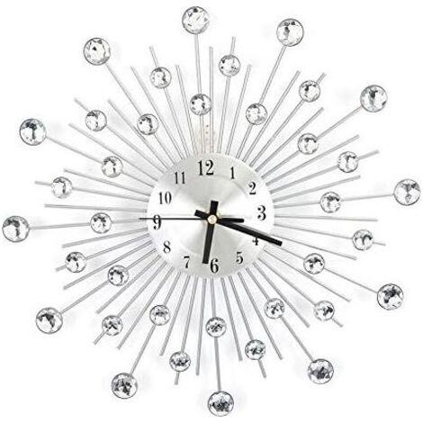Moderne 3D-Kristallwanduhr, 30 cm, silberfarbenes Metall mit funkelndem Spiegel und Strasssteinen – Runde Wanddekoration – Digitale Zeiger aus Metall – Ideal als Einzugsgeschenk oder fürs Wohnzimmer (1/5)