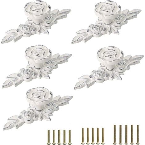 Poignées de meuble blanches à bordure argentée, style européen - pour coiffeuses, tables de chevet, etc. - Lot de 5, 10,3 x 4,4 cm (1/5)