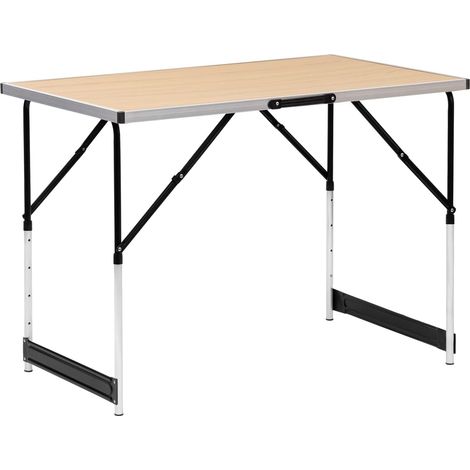 WOLTU Campingtisch Klapptisch Gartentisch Arbeitstisch Balkontisch höhenverstellbar Aluminium Stahl MDF Hell Eiche (1/5)