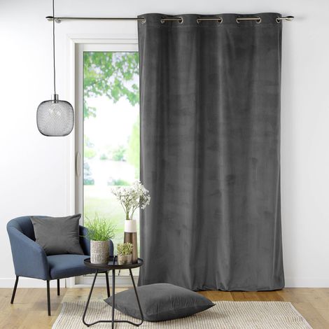 Rideau tamisant à oeillets 140 x 260 cm velours côtelé Casual Anthracite (1/5)