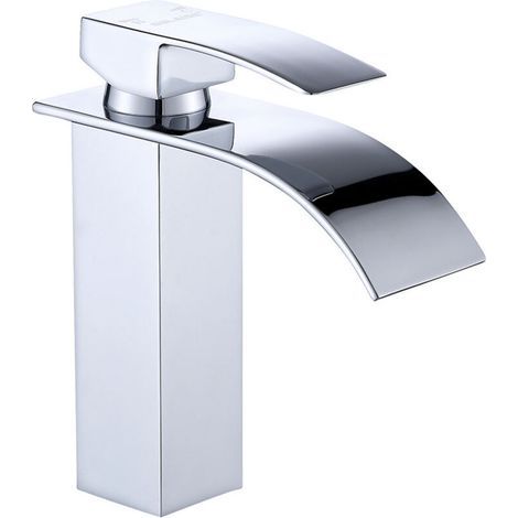 Robinet cascade laqué argent évier de comptoir chaud et froid armoire de salle de bain robinet monotrou robinet de lavabo cascade, robinet mitigeur cascade, robinet de salle de bain monotrou en laiton (1/5)