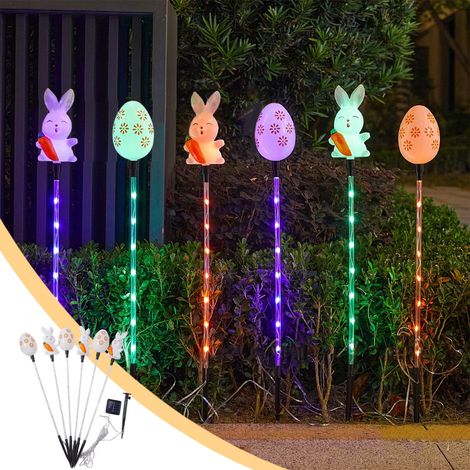 Luminaire Solaire De Jardin Easter - Lapin Et Oeufs Colorés - 6 Pièces - 68 Cm - Éclairage À Led Chaud - Décoration Extérieure (1/5)