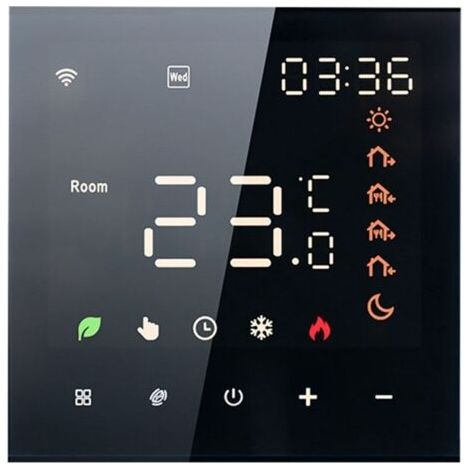 Thermostat intelligent 16A, panneau de contrôle de température programmable à commande vocale, interrupteur de thermostat de sol pour climatisation (noir) (1/5)