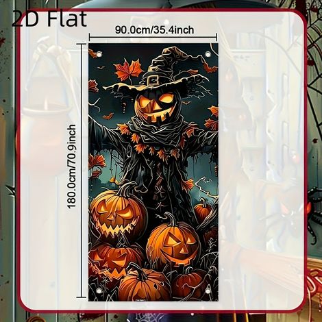 Décoration de porte d'Halloween, rideau de salle de bain Faucheuse, bannière décorative tête de mort effrayante - 90 x 180 cm (perforée + ruban) - Style 4