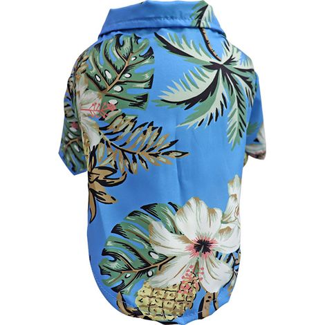 Printemps, été, automne et hiver T-shirt chien et chat style vacances à la plage T-shirt chien et chat hawaïen chien et chat T-shirt chien et chat mode (bleu, M) (1/5)