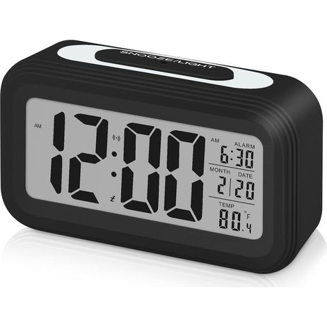 Réveil Numérique Reveille Digital Reveil Matin Silencieux et Intelligent à Piles avec LED Reveil Lumineux avec Fonction Snooze Date Température pour Enfant Ado Fille Garcon Adulte, Noir (1/5)