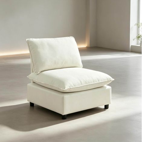 Fauteuil 74x85x78 cm en toile beige, assise large pour salon, gain de place – MEUBLIV (1/5)