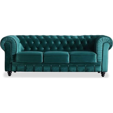 Sofá Chester 3 plazas tejido Velvet verde 211cm (ancho) x 75cm (alto) (1/5)