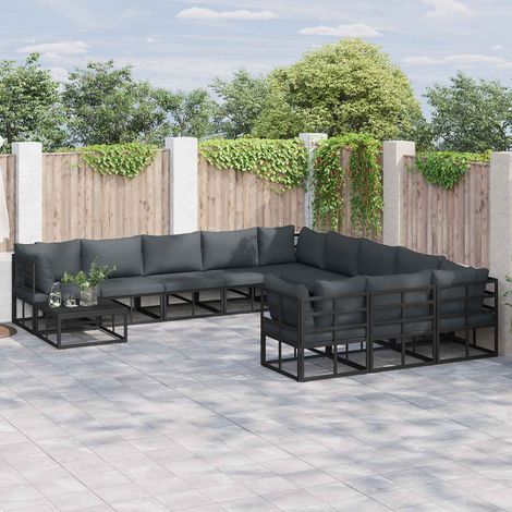 Gartensofa-set mit Kissen 12 pcs Schwarz Aluminium (1/5)