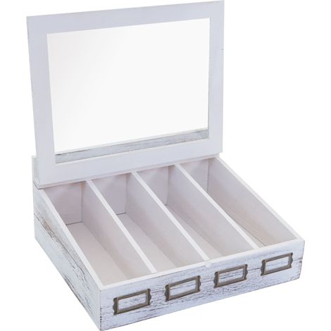 Boîte de couverts HHG-211, avec couvercle, paulownia, 37x33x17cm, shabby blanc (1/5)