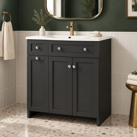 Mobile bagno con lavabo 76 x 47 x 86 cm, nero, MDF e ceramica OKMYHOME (1/5)