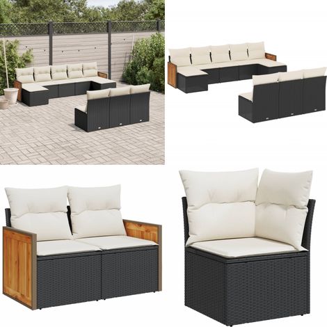 Salon de jardin 10 pcs avec coussins noir résine tressée - Ensemble Salon De Jardin - Meuble Extérieur - Salon De Jardin Pliable - Set De Salon De Jardin - Fauteuil De Jardin - Home & Living (1/5)