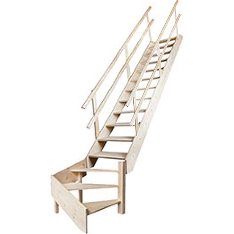 Matisère – Escalier quart tournant en bois de sapin massif – 16 marches – Hauteur 3,57m – Largeur 190mm – Double main-courante (1/3)