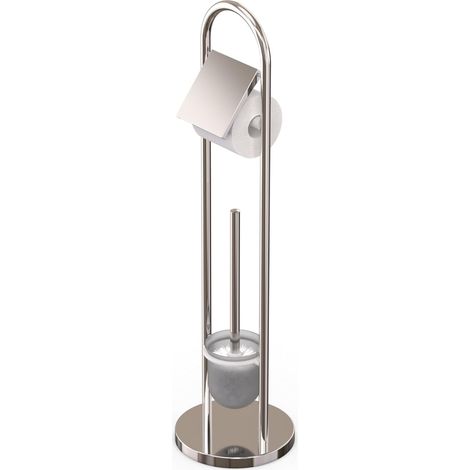 Ensemble WC, en Acier Inoxydable, H x P: 79 x 22 cm, Support Papier Toilette, Brosse WC avec Support, argenté (1/5)