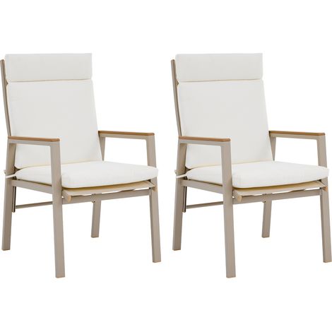 2 sillas de comedor de exterior con reposabrazos de madera plástica y asiento Teslin (1/5)