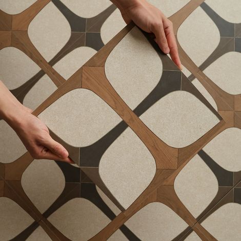 JSSEVN - Vintage pattern porcelain floor tiles - Rustic non-slip ceramic tiles for bathroom, kitchen, cafe (40 x 40 cm, 10 pieces) (1/4)