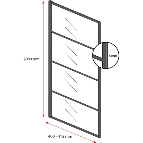 Badplaats – Paroi de douche fixe 40 x 200 cm – Verre de sécurité 8 mm – Traitement anticalcaire – Profilé noir en aluminium