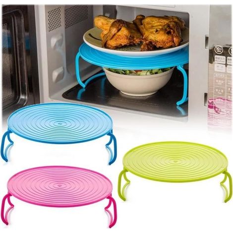 Lot de 3 Supports pliables pour micro-ondes, Résistant à la chaleur 220°C, Plastique, Pour cuisine et réfrigérateur (1/4)