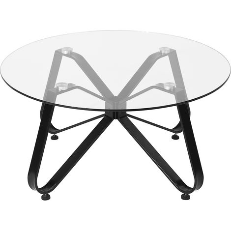 FurnitureR Table basse ronde avec plateau en verre trempé et pieds métalliques, style minimaliste nordique, pour salon, D80cmxP80cmxH40cm (1/5)