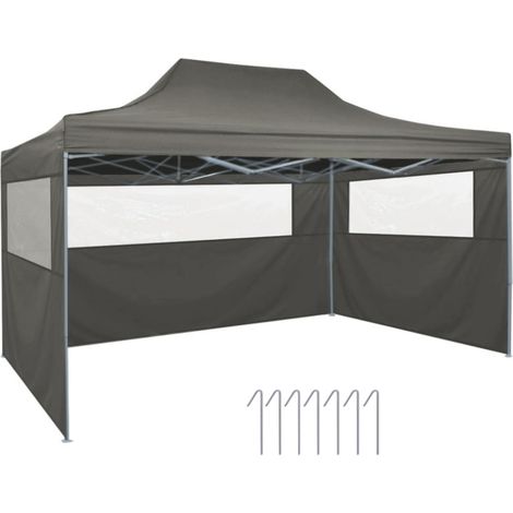 Tente de réception pliable, Pavillon, Pergola, Tente de jardin, avec 4 parois latérales 3 x 4,5 m Anthracite OIB6938E (1/5)