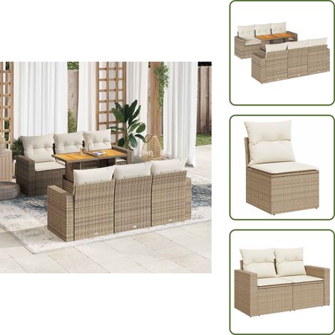 7-tlg. Garten-Sofagarnitur mit Kissen Beige Poly Rattan - Garten Sofagarnitur - Garten Sofagarnituren - Outdoor Sofagarnitur - Sofagarnitur Terrasse (1/5)