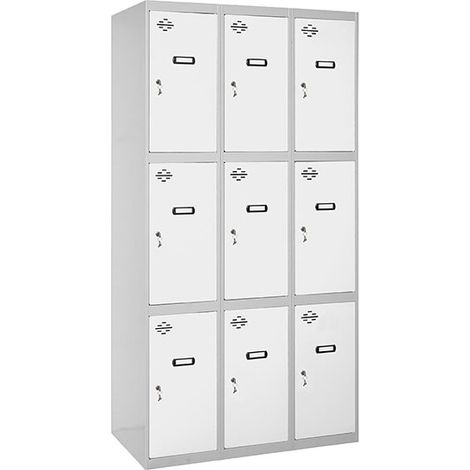 SimonRack Vestiaire Métallique 9 Porte, 3 Modules, 1800x900x500 mm, Serrure à Clé et Aérations, Gris/Blanc Simonlocker (1/5)