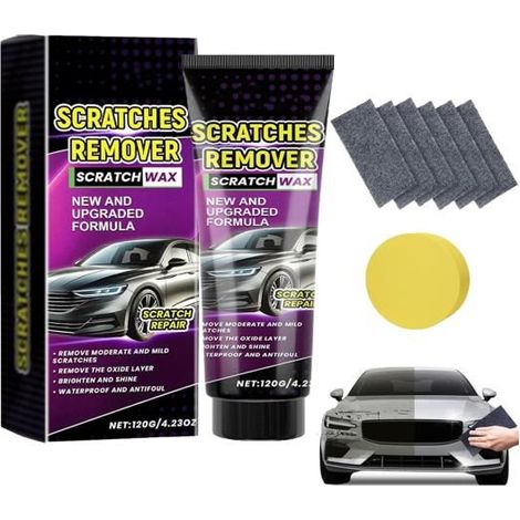 Kit Réparation Rayures Voiture 120g,Chiffon Nano x6+Éponge,Polish Efface Rayures Carrosserie,Pâte Réparatrice Rayures Auto Peinture (1/5)