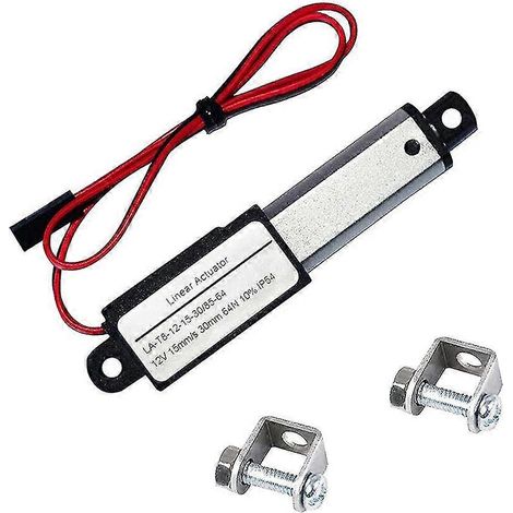 Actionneur linéaire miniature électrique - Course de 30,5 mm (1,2 pouce), force de 64 N (14,4 lb), vitesse de 15,2 mm/s. Mini actionneur de mouvement étanche, petit format, 12 V CC. (1/5)