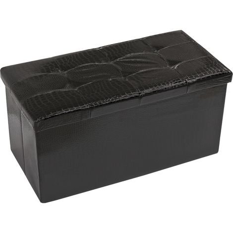 Cassapanca Contenitore Pouf Panca Poggiapiedi Similpelle Pelle Finta Coccodrillo 76x38x38 cm - Nera