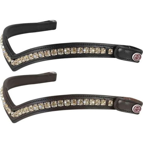 Cob, marrone: Frontalino per cavalli modello Shaped Silver Gold con strass argento dorato e bottone