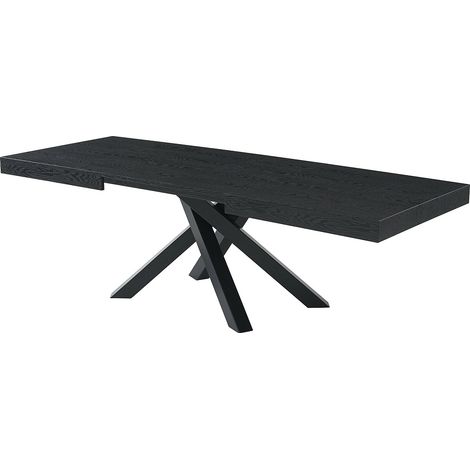 Vente-Unique – Table à manger extensible 6 à 10 personnes – MDF noir avec piètement métal – 2 rallonges amovibles – Pour intérieur