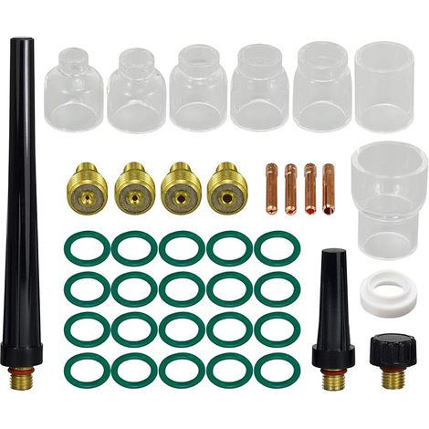 Corps de Collet Diffuseur de Gaz TIG 13N 45V série Coupes en Verre Transparent Buse en Quartz 10 16,0mm, 12 20,0mm 48 53N série pour SR WP 9 20 25 Torche de Soudage TIG 39pcs (1/5)