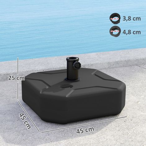 Pied de parasol carré noir remplissable, sable 25kg / eau 20kg 45x45x25cm (1/4)