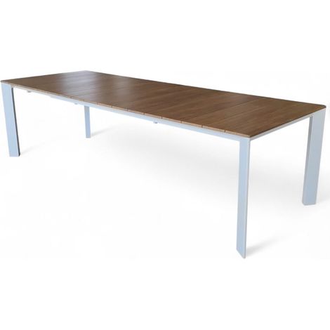 Tavolo allungabile rettangolare bianco in alluminio effetto legno 215x100xH75,5 cm