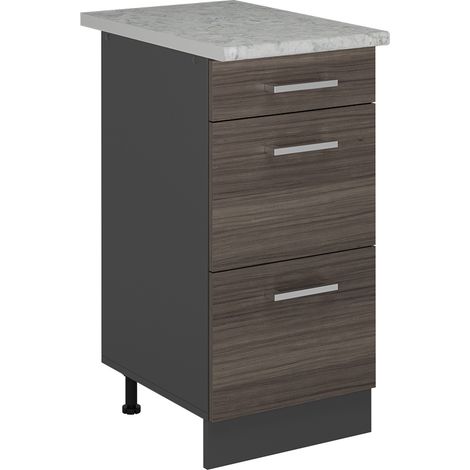 Küchenunterschrank R-Line, Edelgrau, 40 cm mit Schubladen, AP Marmor, Vicco