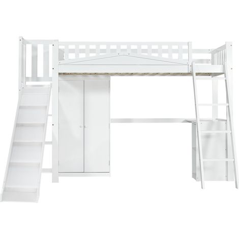 GagaLit superposé enfant 90x200 cm avec bureau, armoire et toboggan (1/5)