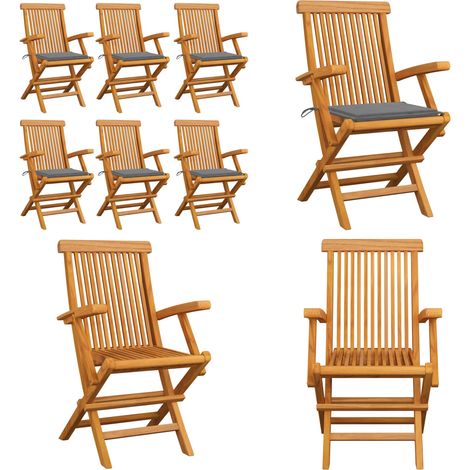 Chaises de jardin avec coussins gris lot de 6 Bois teck massif - Chaise De Jardin - Mobilier De Jardin - Terrasse - Jardin - Set De Chaises - Home & Living (1/5)