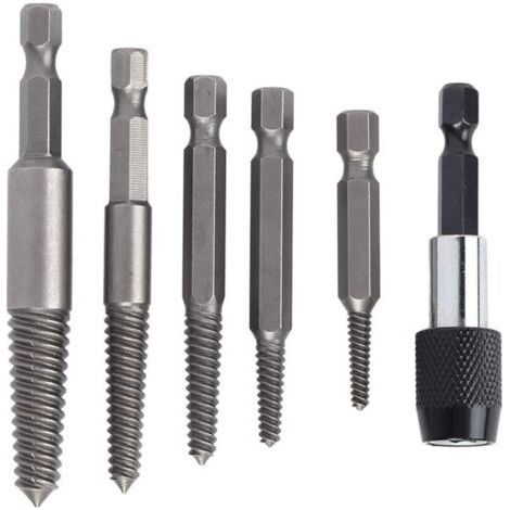 Ensemble extracteur de vis sans tête, extracteur de goujons, outil de perçage pour l'extraction de goujons, extracteur de filetage avec mandrin à changement rapide-AquaForge (1/4)