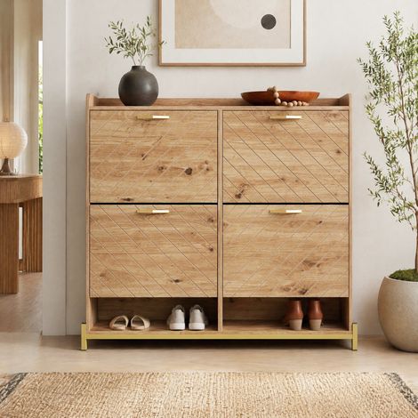 Meuble à chaussures 4 portes en MDF, 108,5 x 24 x 100 cm, coloris bois DESVIAE (1/5)