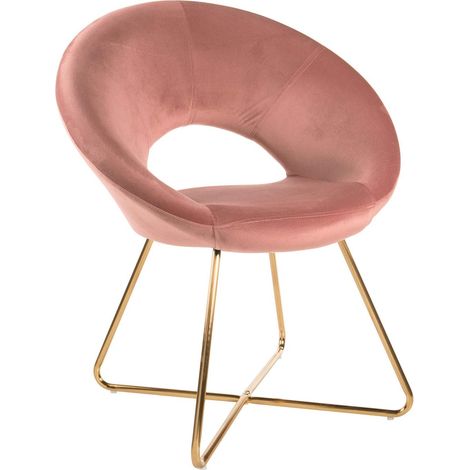 Baroni Home Poltrona Imbottita circolare Bibi Moon in velluto Rosa Cipria con gambe in ferro Dorato, Poltrona da ufficio o da pranzo e Seduta Ergonomica 71x59x84 Cm (1/5)