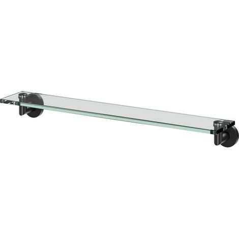 Colore Orbit Matt Black and Glass 600mm Wall Mounted Vanity Shelf