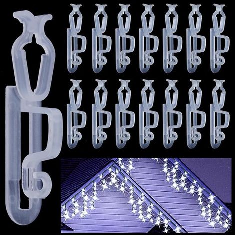 25 ganci per luci da esterno - Clip per grondaie, pali e recinzioni - Perfetti per decorazioni natalizie e di Halloween