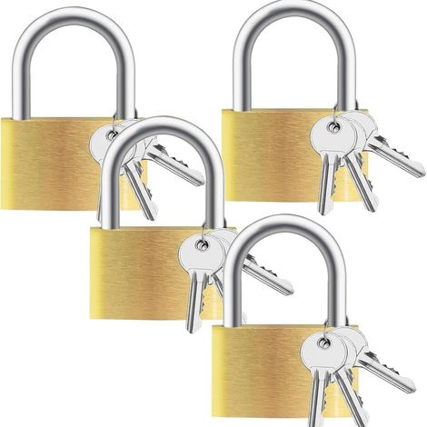 Un juego de cuatro pequeños candados de latón con llave, adecuados para taquillas universitarias, pequeños candados de seguridad. (1/4)