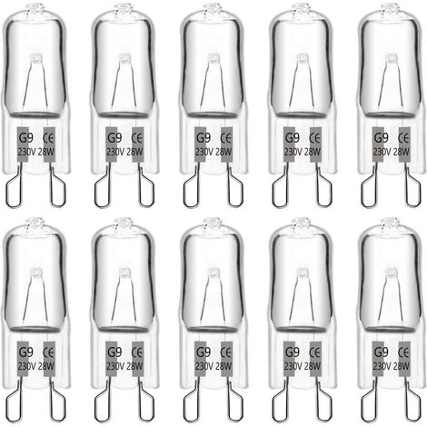 Ampoules halogènes G9 28 W 230 V 370 lm 2700 K blanc chaud, dimmables, pour lustres, lampes d'extérieur, appliques murales, éclairage de meubles (lot de 10). (1/4)