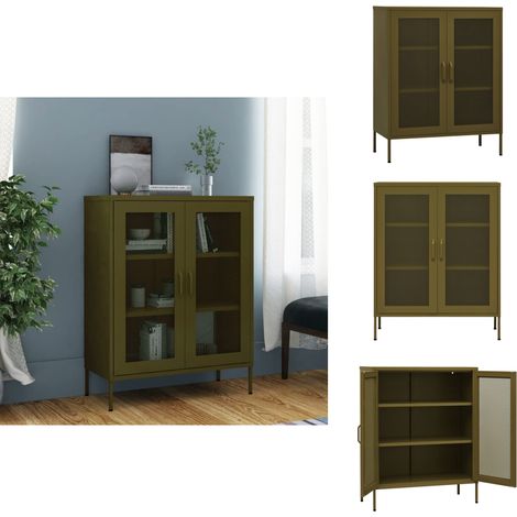 Armoire de rangement Vert olive 80x35x101,5 cm Acier - Meuble De Rangement - Armoire De Rangement - Armoire Métallique - Meuble Industriel - Stockage Intérieur (1/5)
